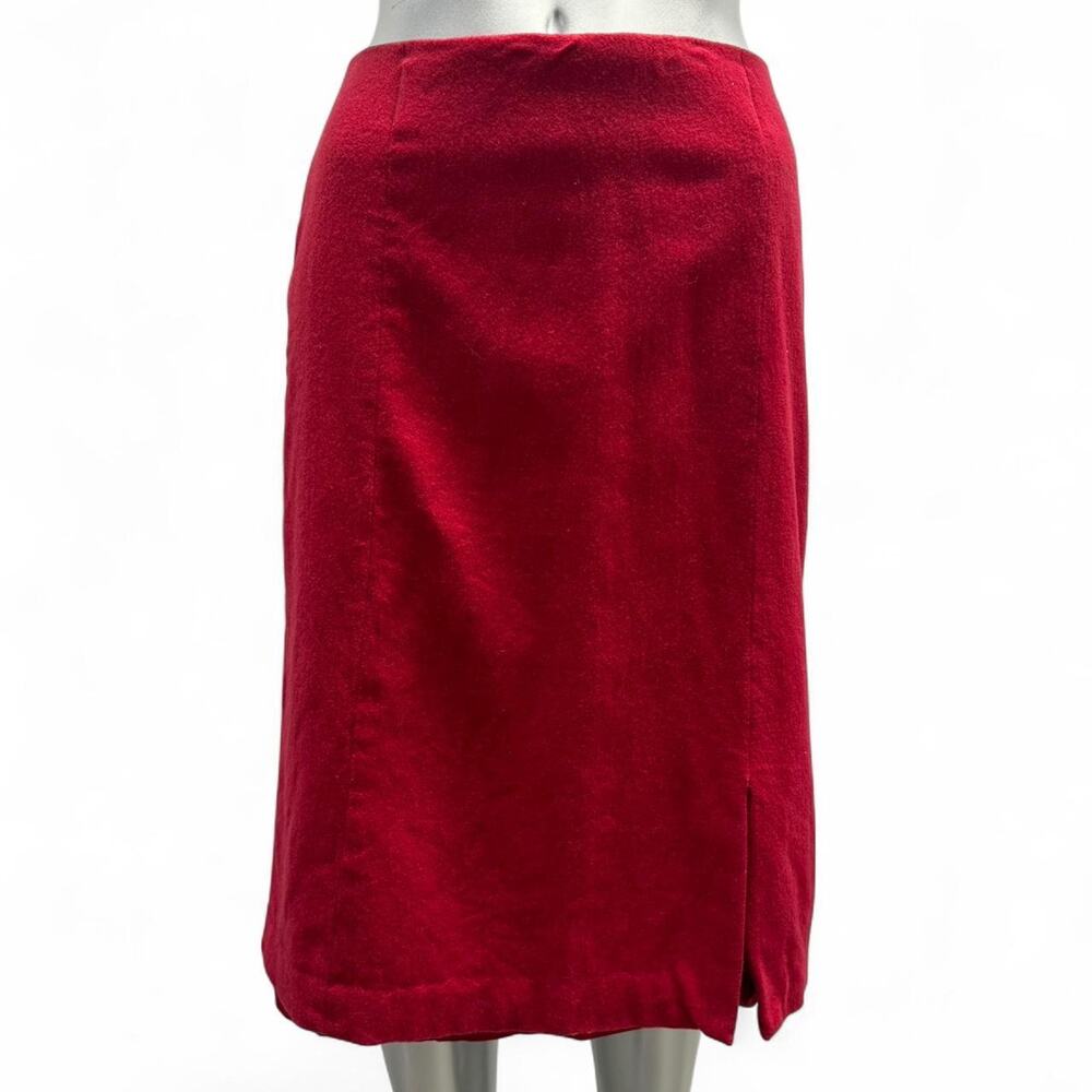 red wool pencil skirt